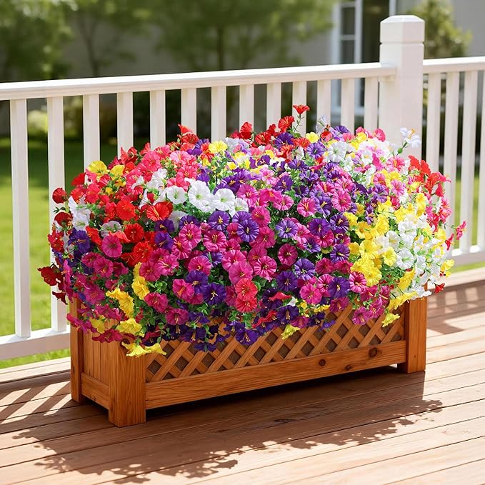 Ivydale 24 Bundles Artificial Flowers for Outdoors Spring Plants Outdoor Decor, Faux Silk Morning Glory Fake Flowers Bulk Realistic UV Resistant for Outside Porch Patio Window Garden Yard