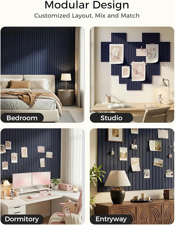 Aothia 12-Pack Felt Bulletin Board Tiles 48"x36", Modular Pin Board for Smooth Walls, Cork Board Alternative for Notes & Photos, 0.35" Thick, 70 Adhesive Tabs & 40 Pins, Navy Blue