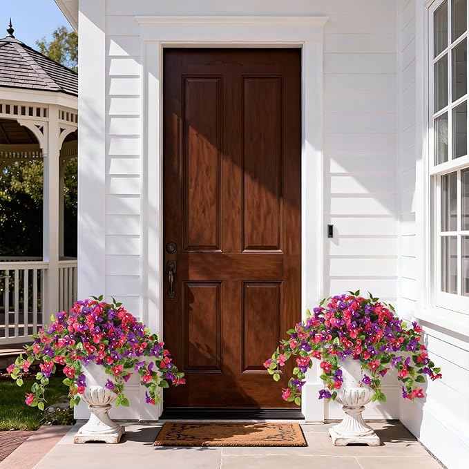 Homsunny Artificial Fake Flowers Plants for Outdoor Decoration, 2 Pcs Faux Silk Flower Bougainvillea Vines Look Real UV Resistant for Home Porch Patio Balcony Yard Spring Decor(Mix Purple)
