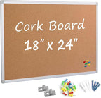 Cork Board Bulletin Board 24 x 18 Inches, Silver Aluminium Framed Corkboard, Office Board for Wall Cork, Large Wall Mounted Notice Pin Board for Home, Office and School