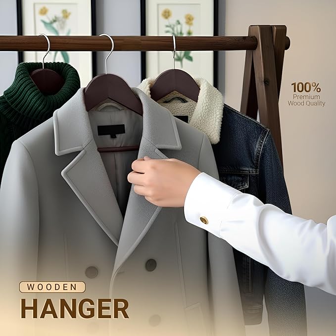 Utopia Home Premium Wooden Hangers 20 Pack - Durable & Slim Coat Hanger - Suit Hanger with 360-Degree Rotatable Hook - Wood Hangers with Shoulder Grooves (Brown Color)