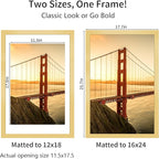 16x24 Picture Frame Gold Set of 3, Display Pictures 12x18 with Mat or 16 x 24 Without Mat, Poster Frames 16x24 Poster Frames for Wall Hanging Horizontal and Vertical