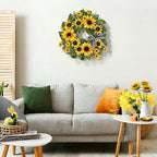 24 Inch Large Sunflower Spring Summer Wreath for Front Door, All Season Wreath with Bow Wreaths for Unique Housewarming Gift, Porch Wall Farmhouse Home Wedding Holiday Decor
