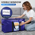 TAILI 4 Pack Dark Blue Extra Large Moving Bags, Heavy Duty Totes with Visible Window, Wrap Around Handles, Great for Storage