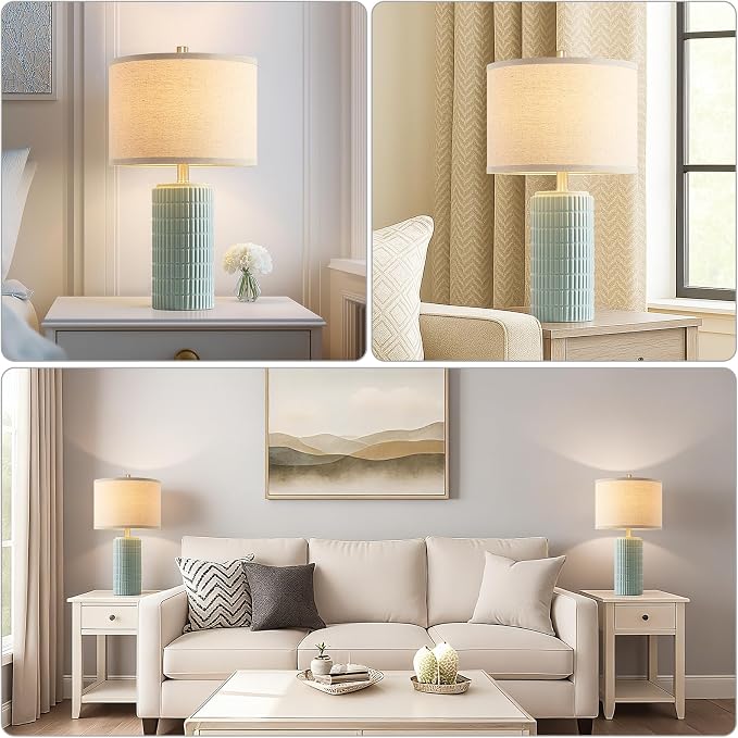 AIEAMPDO 23" Set of 2 Modern Ceramic Table Lamps for Living Room | Nightstand Lamps For Living Room Bedroom Entryway, Office And Study Room, 2 LED Bulbs Included