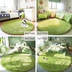 OLANLY Grass Green Round Rugs for Bedroom - Machine Washable, 8 ft Circle Area Rugs for Living Room, Soft and Fluffy Shaggy Carpet for Teen Girls and Boys, Nursery Rooms, Dorms, Home Decor Aesthetic