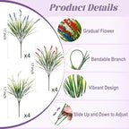 Artificial Faux Plants for Outdoor Spring Decoration, 12 Pcs Fake Monkey Grass for Garden Porch Balcony Planters, Fake Flowers Shrubs UV Resistant No Fade Plants Greenery Bush (Red Blue White)