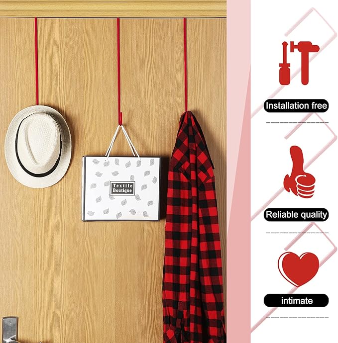 Hotop 15 Inch 4 Pcs Wreath Hangers for Front Door Steel Metal Wreath Doors Hanger Over The Door Hanger Hook Indoor or Outdoor for Christmas Halloween Front Decorations Welcome Sign(Red)