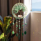 Tree Life Dream Catcher and Sun Catcher, Handmade Healing Crystal Boho Window Hanging for Home Decor, Rainbow Maker Wall Decor, for Women, Housewarming (Green)