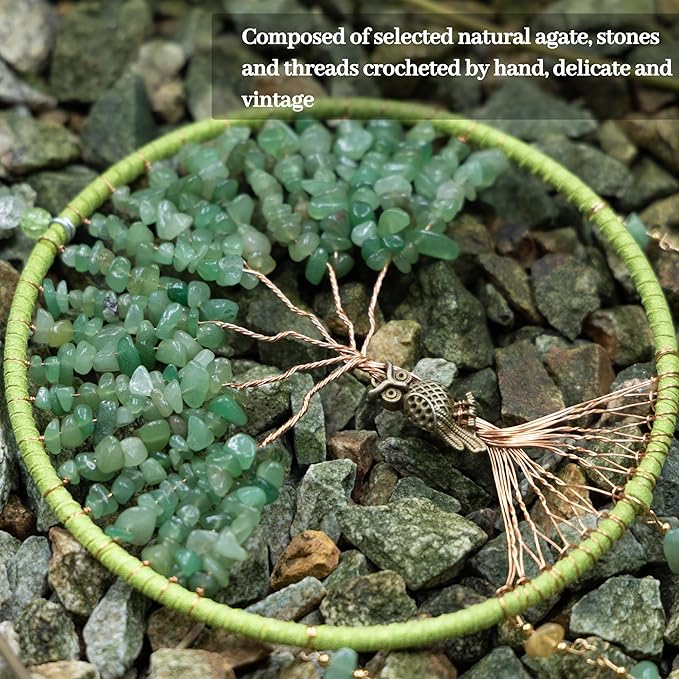 Green Tree of Life Dream Catchers with Agate Pendant Natural Dream Catchers for Aunt Wall Decor Handmade Dreamcatcher Wall Hanging Ornament for Bedroom Living Room Home Decor