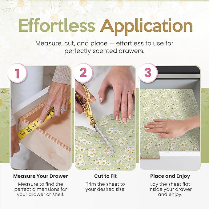Chamomile Scented Drawer Liners for Dresser Drawers (10 Large Sheets, 19.7" x 14.4") - Non Adhesive Drawer Paper Liner for Bedroom Dresser & Closet Shelves by Linda’s Essentials