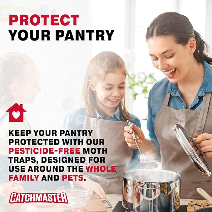 Catchmaster Pantry Pest & Moth Traps 6-Pk, Bug Killer for Kitchen Storage & Pantry Cabinet, Sticky Moth Traps for House, Glue Trap to Protect Pet Food, Kitchen Cabinets Storage