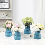 Ribbed Glass Vases, Set of 4 Small Vases for Flowers, Blue Glass Vase for Tulips, Modern Vase for Living Room, Kitchen, Office, Entryway, Bookshelf, Wedding Gifts, Birthday, 6 Inches