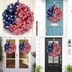 Patriotic Wreaths for Front Door, New 250th Anniversary Decorations, 4th of July Decorations Outdoor, Handcrafted Memorial Day Wreaths, Festival Celebration USA Flag Printed Wreath (D)