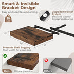 16 Inch Floating Shelves for Wall 2 Pack, 12"D Wood Grain Bathroom Shelves with Invisible Brackets, Easy Install Engineered Wood Storage Shelves for Kitchen, Living Room, Bedroom, Rustic Brown Finish