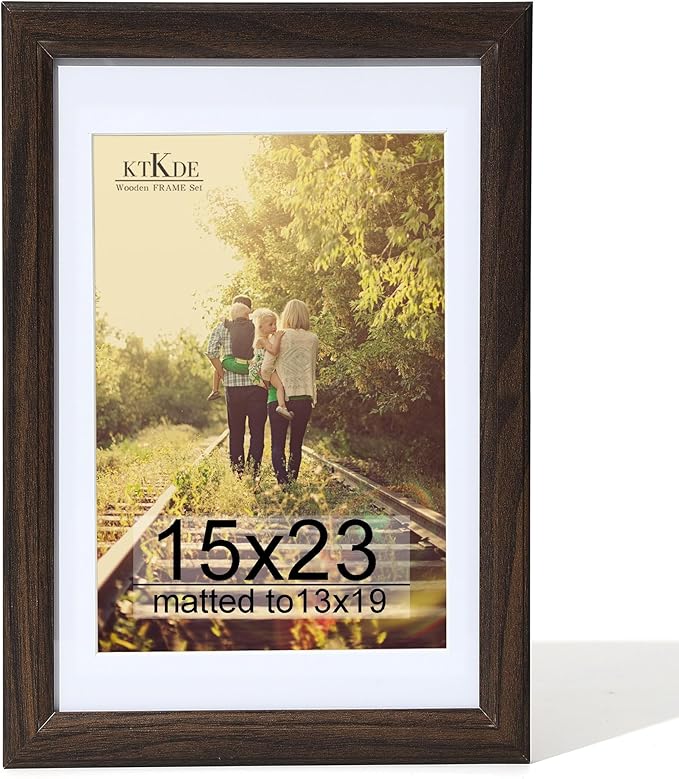 KTKDE 15x23 Picture Frame,Poster Frame Display Pictures 13 x 19 with Mat or 15x23 Without, Tempered Glass, 23 by 15 Walnut Wooden Frame Wall Gallery Photo Frame best gift