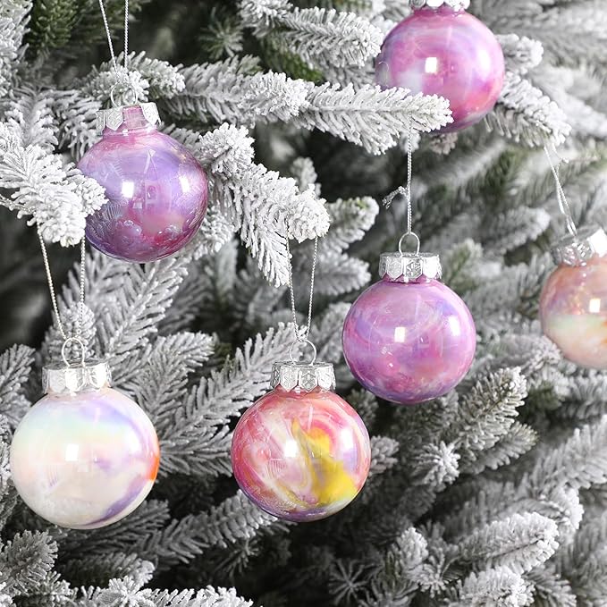 Soulchen 24 Pcs Christmas Iridescent Ornaments 2.36 Inch Plastic Rainbow Hanging Gradient Ball Christmas Tree Decoration Fake Bubble for Xmas Tree Winter Party Holiday Home Decorations