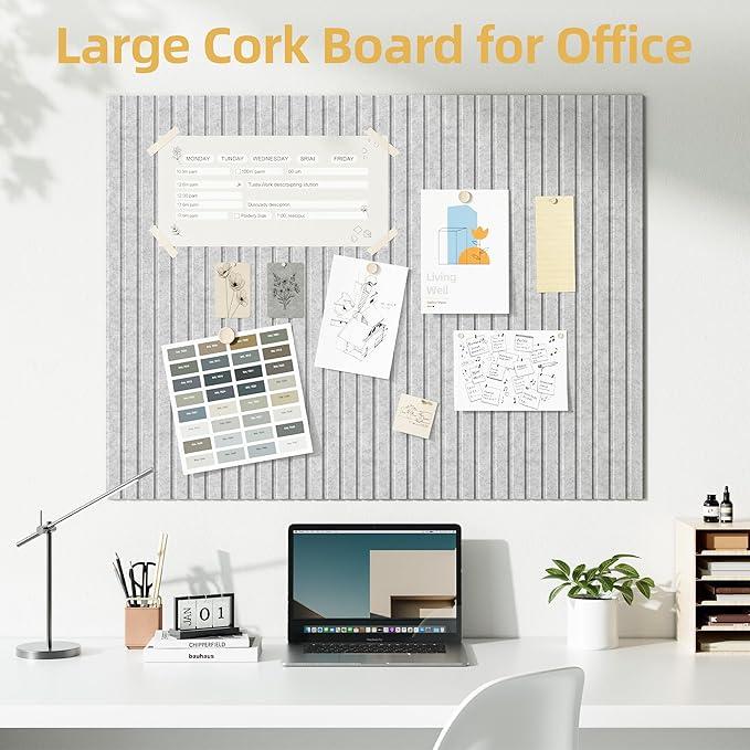 Large Cork Board for Wall 48" x 60" Gray Bulletin Board with Safe Removable Adhesive Squares for Pictures Photos, Alternative CorkBoard Felt Pin Boards Tiles for Office Classroom Wall Decor - 20 Pack