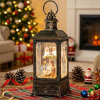 Christmas Snow Globe Swirling Glittering Angel & Nativity Scene with Music, USB Lined/Battery Operated Lighted Water Lantern for Christmas Festival Decoration Gifts