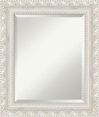 Amanti Art White Wall Mirror 26x22 Opera Off White Rectangle Bathroom Mirror for Wall Decor Living Room, Small Traditional Wood Frame, Hangs Horizonally and Vertically, Bathroom Decor, Beveled Edge