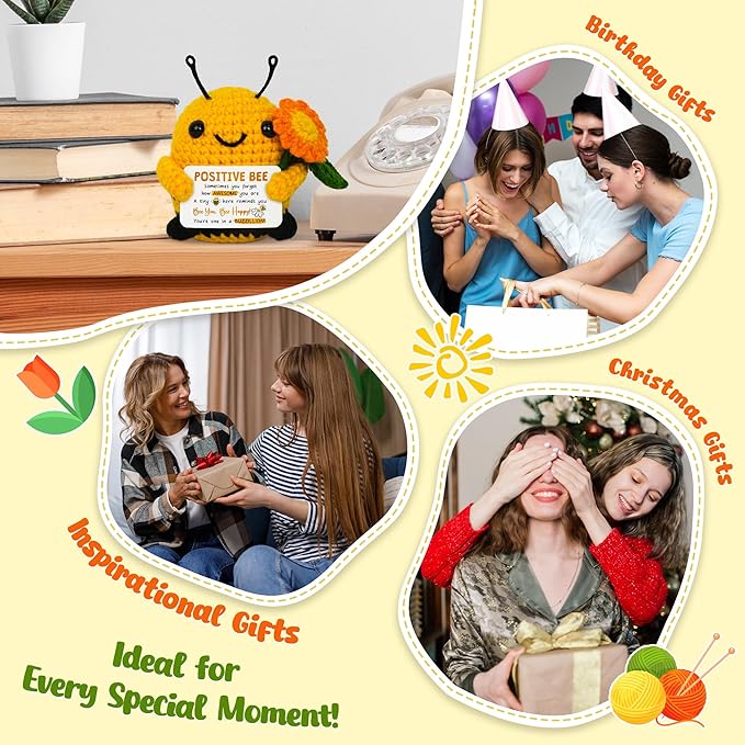 OASSIE Thank You Gifts for Women Men - Handmade Positive Animals Bee Crochet - Birthday Appreciation Gifts for Teacher Nurse Coworker Boss Friend, Retirement Gift for Woman