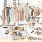 Rolling Clothes Rack Metal Clothing Rack with Wheels Garment Rack with Bottom Shelf for Hanging Clothes Shirts Jeans and Coats White