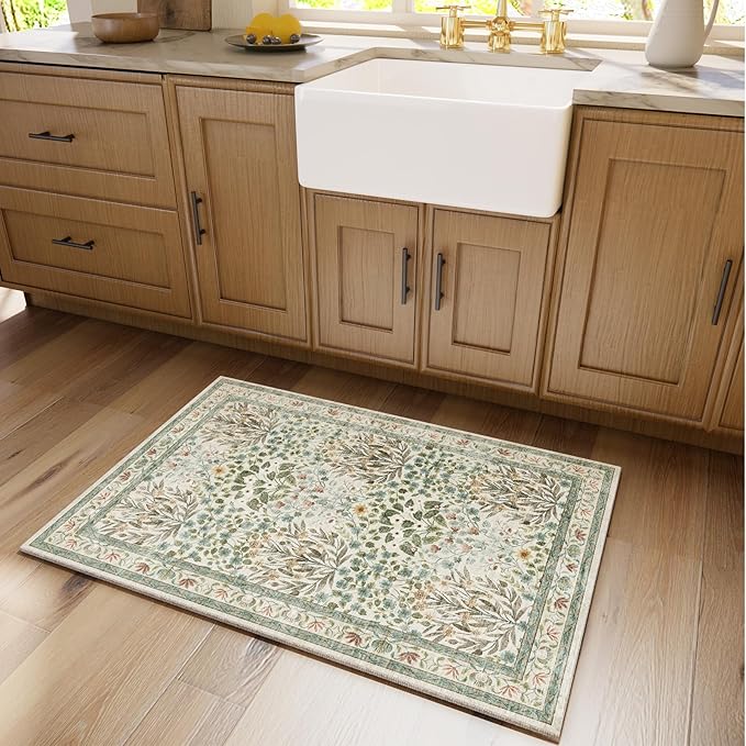 Non-Slip Washable Entry Rug 2x3, Vintage Floral Indoor Front Door Mat for Entryway, Bathroom & Kitchen