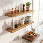 Dreamland 36" Solid Elm Wood Floating Shelves, 8" Deep Wall Shelves for Home Decor, Floating Shelf with Invisible Bracket, Heavy-Duty Display Shelf - for Living Room, Kitchen, Bathroom, Set of 2