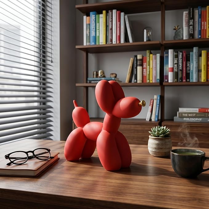 Resin Balloon Dog Sculpture - Collectible Figurines Decor for Home | Office Desktop Resin Decors Balloon Dog Decor (Red)
