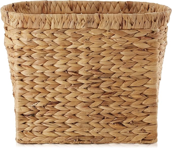 Casafield Woven Magazine Holder with Handles, Natural - Water Hyacinth Storage Basket for Bathroom, Living Room, Home Office
