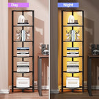 TUTOTAK Corner Shelf with LED Light, 6-Tier Corner Bookshelf for Small Space, Narrow Display Corner Shelf Stand with Storage Rack, for Living Room, Bedroom, Black BS08BK006L