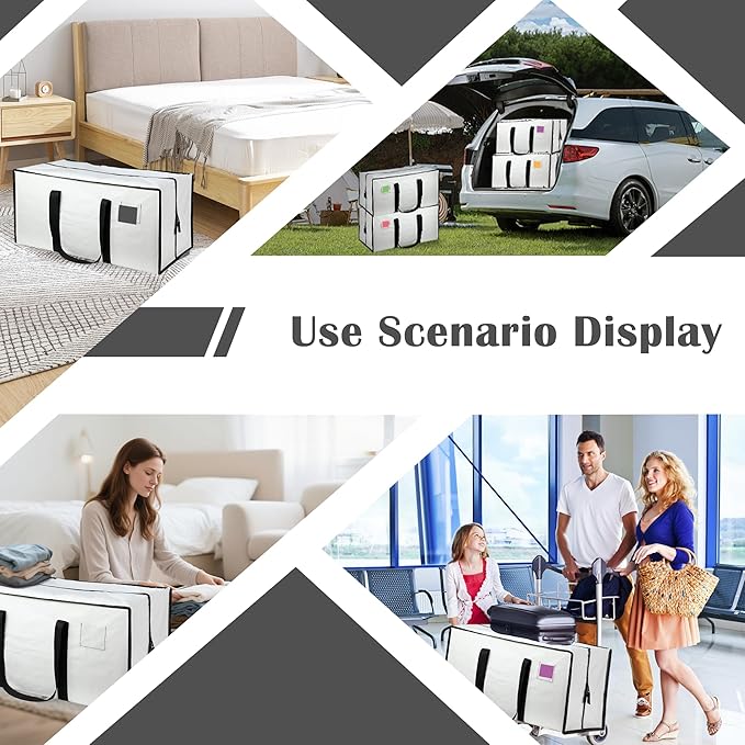 6 Pack Extra Heavy Duty Large Moving Bags with Reinforced Zipper & Wide Handles, Waterproof Storage Bins for Clothes, College Dorm, Travel, and Home Organization, White