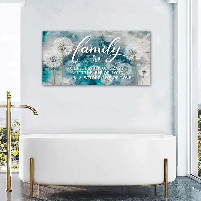 AIYISU Family Wall Art Farmhouse Wall Decor Inspirational Family Saying Canvas Pictures Dandelion Botanical Prints Rustic Home Sign Kitchen Artwork for Living Room Dining Room Home Decoration 24x48