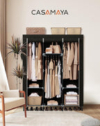 Portable Closet, 51.2 Inch Large Capacity Wardrobe Closet with Cover, Clothes Storage Organizer with Shelves and 3 Hanging Rods, Easy to Assembly, Black PCT203B01