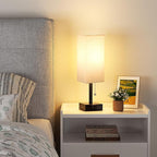 aooshine Small Linen Bedroom Lamp - 3 Color Temperature 3000K 5000K 4000K Bedside Lamp, Pull Chain Control, USB A and C Charging Ports, Black Base, for Kids Office Dorm, Bulb Included