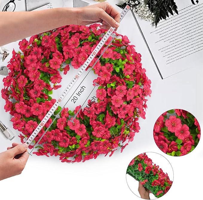 20 Inch Spring Summer Floral Wreath, Violet Artificial Silk Flowers with Green Eucalyptus Leaves, Farmhouse Faux Greenery Wreath for Front Door Outdoor Wall Wedding Home Decor