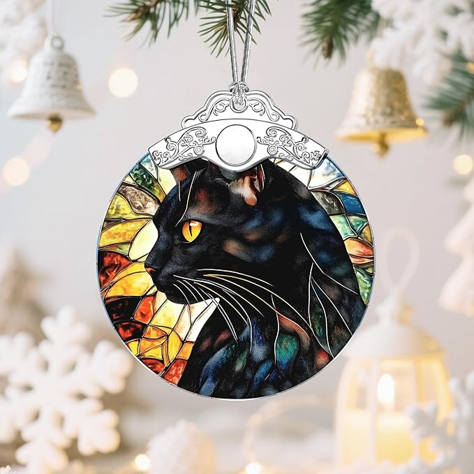 Christmas Ornaments: Christmas Tree Decorations, Black Cat Holiday Decor, Stocking Stuffers, Gift Ideas, Xmas Gifts & Gift for Cat Lover