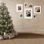 Egofine 9x12 Picture Frames Set of 4, Made of Solid Wood Covered by Plexiglass 5x7 and 6x8 with Mat or 9x12 without Mat, for Table Top Display and Wall Mounting Photo Frame Oak Wood