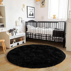 4'x4' Black Round Rug for Bedroom, Ultra Soft Fluffy Circle Rug for Kids Girls Boys Room, Cute Shag Rugs for Living Room Playroom Teen Room Home Decor Rug