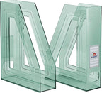 Acrimet Magazine File Holder Bin Storage, Vertical Rack for Documents, Folders and Mail, Durable Plastic Desk Organizer for Office & Home (Clear Green Color) (2 Pack)
