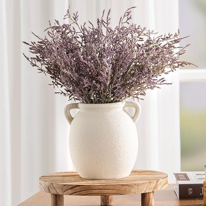 Ceramic Flower Small Vase 6 inch Farmhouse Rustic Vase Decorative Pottery Terracotta Vases for Home Decor Table Mantle Fireplace Living Room Bathroom Wedding Centerpiece