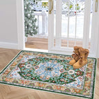 U'Artlines Washable Boho Area Rug, 2x3 Small Soft Non Slip Vintage Doormat for Indoor Front Door Green Mat Carpet for Entryway Kitchen Bathroom Bedroom