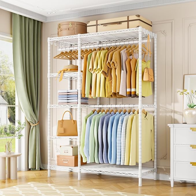 Ulif F2 Clothes Rack, 5 Tiers Heavy Duty Garment Rack for Bedroom, Freestanding Adjustable Closet Storage Organizer, 46.1" W x 15.4" D x 78.3" H, Load 630lbs, Upgraded White