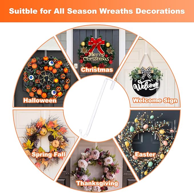 15 in Wreath-Hangers, 2 Pack Easter-Christmas-Halloween Decorations, Fall Door Welcome Sign, Inside-Outside Over The Door Hooks Organizer Home Decor