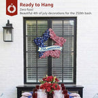 4th of July Wreath Patriotic Decorations for Front Door - 19 inch Memorial Day 250th Anniversary USA Fourth of July Burlap Star Wreath, Red White and Blue Hanging for Independence Day 2026 Decor