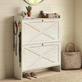 VASAGLE Shoe Storage Cabinet Organizer with 2 Flip Drawers, Freestanding Narrow Shoe Rack Cabinet for Entryway, Farmhouse Style, Fits 14 to 16 Pairs, Rustic White UHSC203WJ01S