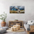 Farmhouse Barn Wall Art Cow Pictures Wall Decor Rustic Blue Barn Landscape Kitchen Wall Decor Country Wildflower Meadow Field Canvas Prints Artwork for Living Room Dining Room Home Decoration 20x40"