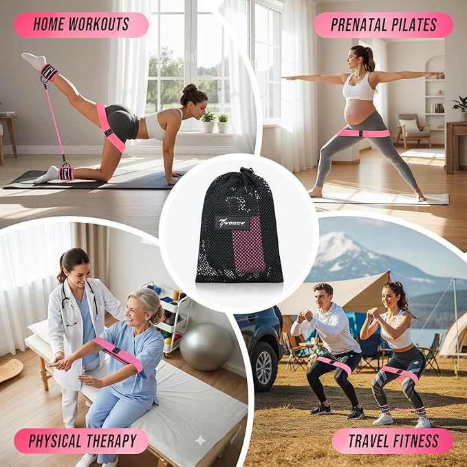 WOQQW Resistance Bands Set - Ankle Resistance Bands with Cuffs for Legs & Glute Workout, Fabric Booty Bands for Women, Home Gym Exercise Equipment for Hip, Pilates, Fitness, Yoga, Physical Therapy