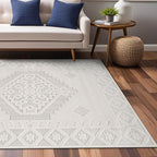 Modern Micro Loop Indoor Area Rugs for Living Room Bedroom Kitchen Geometric Trellis White 4x6 Luxury Durable Low and High Pile Non-Shedding Stain Resistant Soft Area Carpet 4 x 6