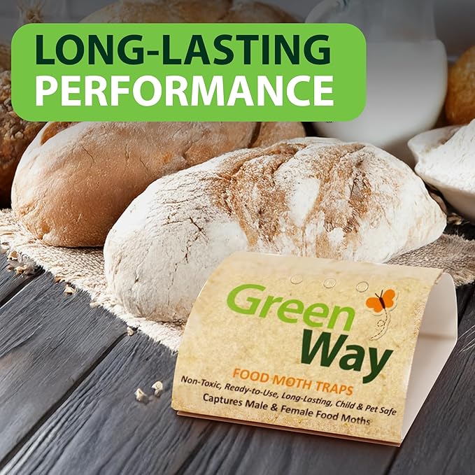 Greenway Pantry Food Moth Traps, Captures Male & Female Moths, Pheromone Attractant, Alternative to Naphthalene Balls, Non-Toxic, Child & Pet Safe, 1 Pack (Includes 2 Traps and 2 Lures)